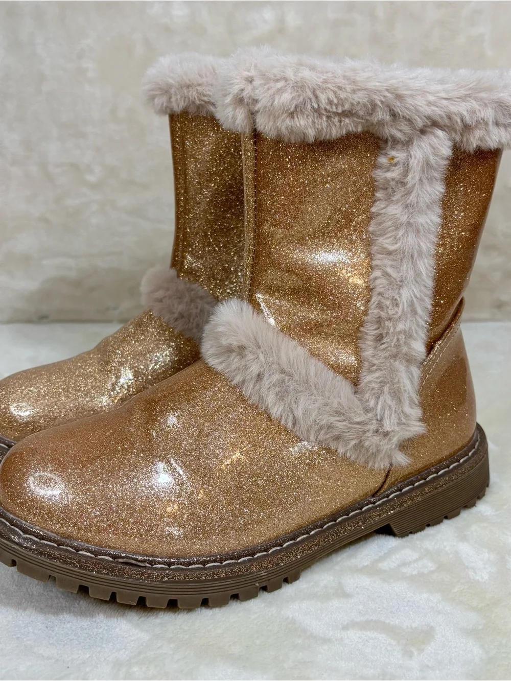 Dolce Vita Big Kids Faux-Fur Lined Winter Glitter Sparkle Boots Rose Gold Size-4